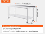 24 x 60 x 40 Inch Stainless Steel Work Table, Commercial Food Prep Worktable with Casters, Heavy V952-CFBXGGZTLCDJBPWUXV0