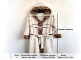 Women's White Coral Fleece Hooded Bathrobe with Leopard Print Trim - Soft Plush Wrap Robe with V888-ELOSUNG54473