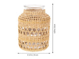 Boho Rattan Glass Vase with Woven Design, Decorative Flower Planter for Dried Flowers, Home Decor V1366-AZ2-W-23002