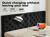Artiss King Bed Frame Storage Charging Station Upholstered 3 Drawers USB Type-C BFRAME-G-LUNA-K-BK-ABC