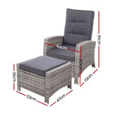 Gardeon 2PC Recliner Chairs Sun lounge Wicker Lounger Outdoor Furniture Adjustable Grey ODF-RECLINER-CHOTM-GEX2