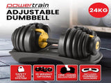Powertrain 24kg Adjustable Dumbbell Home Gym Exercise Weights Free Workout Gold DMB-BF1-024-1-GD