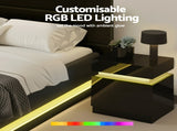 Artiss RGB LED Queen Bed Frame with 2 Beside Tables Set 16 Colour Mood Lighting BFRAME-LUMI-Q-BS-SET