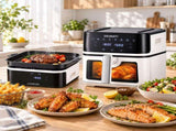 Devanti 8L Air Fryer BBQ Grill 2-in-1 Flip 1650W Touch Control Oil Free White AF-K-H-8L-WH