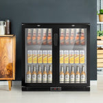 Devanti 198L Bar Fridge Dual Glass Door w/Light Black BF-E-198L-BK