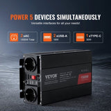 VEVOR Modified Sine Wave Inverter, 1500W, DC 12V to AC 230V Power Inverter with 2 AC Outlets 2 USB V952-XZXNBQ1500WXQCR5AV3