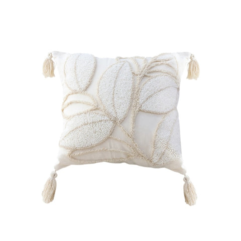 SOGA 45cm Wabi-sabi Cream Flower Cover & Beige Velvet Leaf Ring Square Throw Pillow FRENCHCUSHION232