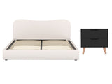 Artiss Double Bed Frame and Bedside Table Set Boucle Beige with Headboard Black Nightstand BFRAME-SET-DARA-SCAN-BS01