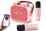 Mini Karaoke Machine Toys Gifts Portable MP3 Player with 2 Wireless Microphone - Pink V1263-JX-6300-3