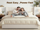 Artiss King Bed Frame with Gaslift Storage USB Type-C Charging Ports Velvet Upholstery White BFRAME-G-RITA-K-WH-ABC