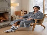 Grey Men's Winter Lounge Bundle Set - Flannel Shawl Collar Robe with 2x White Thick Mid Calf V888-ELOSUNG54514