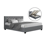 Artiss Bed Frame Queen Size Gas Lift Grey VILA BFRAME-E-VILA-Q-GY-AB