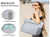 Blue Striped Beach Bag - Spacious Lightweight Tote for Travel, Pool & Summer Getaways V1192-D49