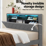 Artiss Bed Frame Double Size LED Mattress Base Platform with Storage Shelf Hidden Storage Box Grey BFRAME-F-MIDNIGHT-D-BK-ABC