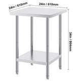 Stainless Steel Prep Table, 24 x 24 x 34 Inch, Heavy Duty Metal Worktable with 3 Adjustable Height V952-CFBXGGZTLCWJ45FJ5V0