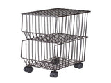 Movable Iron Storage Shelf 2 Layer Tier Drying Mesh Basket Metal Rack with Wheels Storing Fruit V1294-YM0901-H30831K