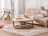 Large Round Ottoman Coffee Table, 81 cm Tufted Coffee Table with Wood Shelf Storage, Linen V952-BYJDYXWSJKFSU67U8001V0