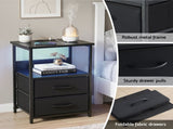 Artiss Bedside Table LED Nightstand Charging Station 2 Drawers Foldable Black FURNI-N-BS04-LED-BK