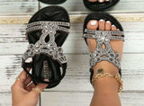 womens flats sandals summer gladiator bohemian rhinestone dress shoes comfortable open toe elastic V1192-AZ-W-33052