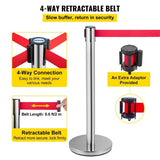 Crowd Control Stanchion, Set of 6 Pieces Stanchion Set, Stanchion Set with 2 m Red Retractable Belt, V952-GLZYSHDJTZGX6WOY8V0