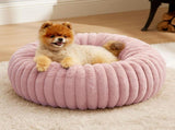 Calming Donut Pet Bed - Faux Rabbit Fur Soft Warm Round Cat Dog Bed - Plush Cozy Cuddler for Small V1258-DROP002-PETBED-01-PNK-L