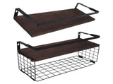 2 Set Wall Mounted Storage Shelves Bathroom Metal Wire Rustic Floating Shelf for Kitchen Office V1294-YM0703-3117230092811