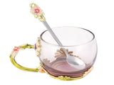 Glass Cup Innovative Flower Tea Cup with Spoon Drink Mug Birthday Christmas Festive GiftsGreen V1294-YM0901-3118210111813