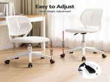 Artiss Ergonomic Office Chair Armless Study Chair Height Adjustable for Girls Boys Teens White OCHAIR-M-1006-WH