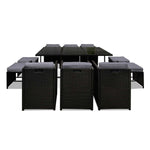 Gardeon Outdoor Dining Set 11 Piece Wicker Table Chairs Setting Black FF-DINING-11SET-BK