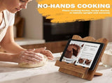 Wood Cookbook Stand, Wave Edge and Adjustable Angle, Premium Acacia Wood Construction, Hands Free V1369-AZ3-W-12071