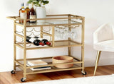 Artiss Bar Cart Drinks Trolley Serving Wine Rack Glass Holder 3 Hooks 72cm Gold FUR-Z-BC-GLASS-80