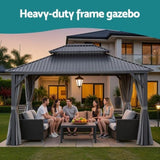 Instahut Gazebo 3x3.65m Canopy Outdoor Steel Frame Patio Tent Curtains Marquee Grey GAZB-IR-ALU-RF-3X3-ABCD