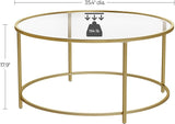 Gold Glass Table with Golden Iron Frame Stable and Robust Tempered Glass V178-11833