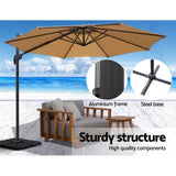 Instahut 3m Outdoor Umbrella w/Base Cantilever Beach Roma 360 Degree Tilt Beige UMB-ROMA-BASE-50N-BG