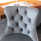 2x Height Adjustable Swivel Bar Stool Velvet Stud Barstool with Footrest and Chromed Base- Gray V226-SW1712GY
