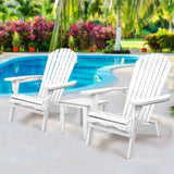 Gardeon 3PC Adirondack Outdoor Table and Chairs Wooden Foldable Beach Chair White FF-BEACH-SET-3WH