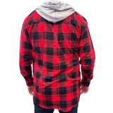 Mens Cotton Flannelette Shirt w Jersey Hood Long Sleeve Flannel - Red - M V563-WS47-90-M