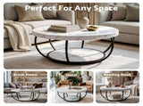Artiss Coffee Table 2-Tier Marble Finish Round White&Black FUR-Z-COF-07-WHBK