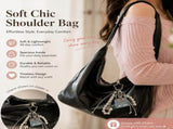 Black PU Leather Shoulder Bag with Cute Charm Keychain - Large Capacity Hobo Handbag with Adjustable V888-ELOSUNG54690