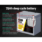 Giantz AGM Deep Cycle Battery 12V 75Ah x2 Box Portable Solar Caravan Camping BATTERY-C-AGM-75X2