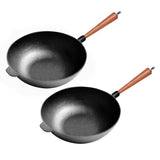 SOGA 2X 31cm Commercial Cast Iron Wok Round Bottom FryPan Home Cooking Skillet ZPAI012NOLIDX2