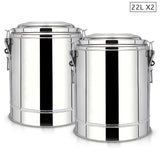 SOGA 2X 22L Stainless Steel Insulated Stock Pot Hot & Cold Beverage Container INSULATEDPOT3202X2