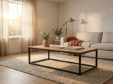 CARLA HOME Modern Rustic Coffee Table - Wood Top Metal Frame - Brown - Steel - Modern Coffee Table V178-36423