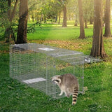 Live Animal Cage Trap, 50" x 20" x 26" Humane Cat Trap Galvanized Iron, Folding Animal Trap with V952-YBL50YC00000VGIXYV0