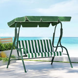 Gardeon Outdoor Swing Chair Garden Bench Furniture Canopy 3 Seater White Green GSC-BST-3S-GNWH