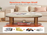 Large Round Ottoman Coffee Table, 81 cm Tufted Coffee Table with Wood Shelf Storage, Linen V952-BYJDYXWSJKFSU67U8001V0