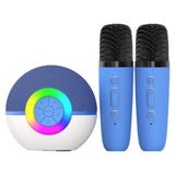 Portable Karaoke Microphone Machine Mini Bluetooth Speaker with 2 Wireless Mics Blue V1263-JX-6981-1