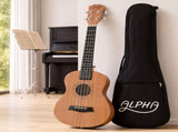 Alpha 26 Inch Solid Mahogany Tenor Ukulele Electric Acoustic EQ System Kit 18 Frets Natural UKULE-E-25-EQ-NAT