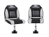 Seamanship 2X Folding Boat Seats with 2X Adjustable Pedestals 3446cm Marine Seat Swivel High Back BS-86522-BK-3446X2