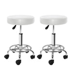 Artiss 2x Salon Stool Round Swivel Chair White SALON-B-RD-WHX2